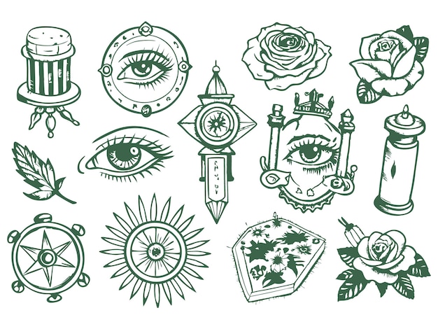 Una colección de dibujos vectoriales de símbolos de iconos de ojos