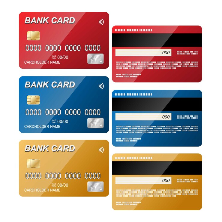 Colección de diferencias de color de las tarjetas bancarias Ilustración de diseño vectorial de vista delantera y trasera