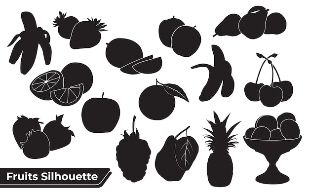 colección, de, diferente, tipo, frutas, silueta