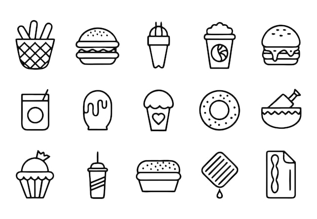 una colección de diferentes alimentos, incluido un helado de hamburguesa y helado