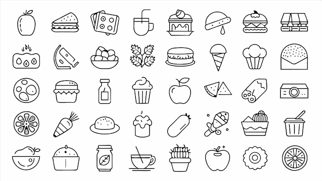 una colección de diferentes alimentos, incluidos helados, helados y pasteles
