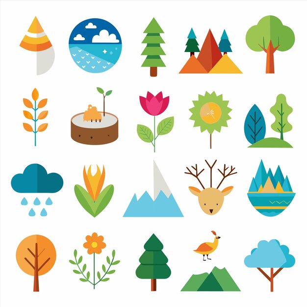 una colección de diferentes árboles y arbustos, incluido un bosque y un bosque