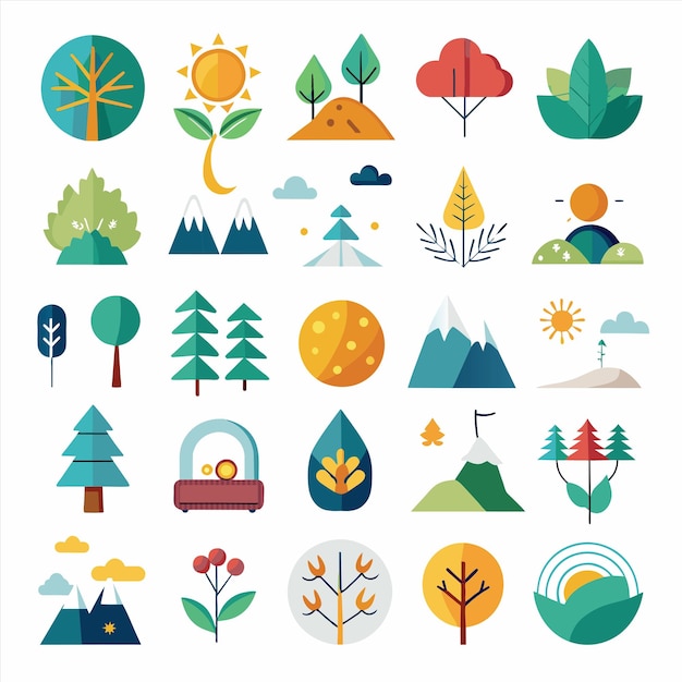 una colección de diferentes árboles y arbustos, incluido un bosque y una montaña