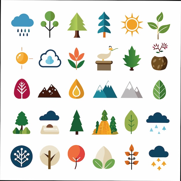 una colección de diferentes árboles y arbustos con la palabra otoño