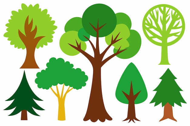 una colección de diferentes árboles, incluido uno con el verde en la parte inferior