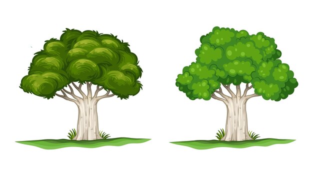 colección de diferentes árboles y plantas aislados en fondo blanco