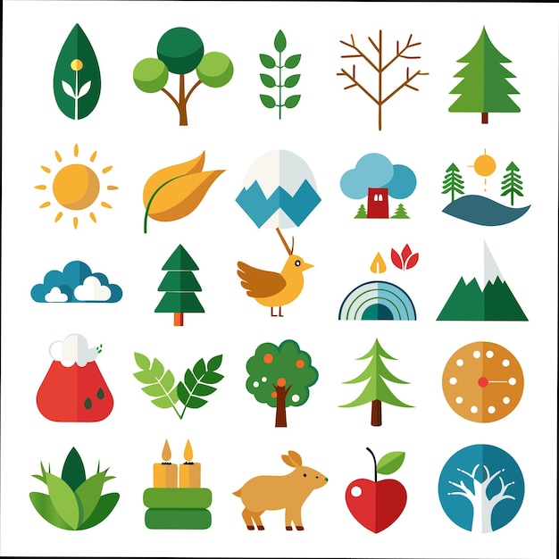 una colección de diferentes árboles y plantas, incluidos animales y árboles