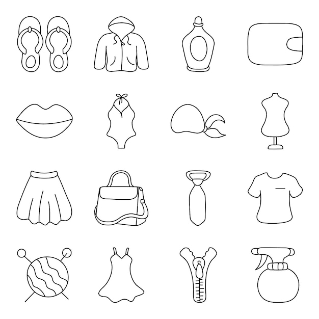 una colección de diferentes artículos, incluida ropa, ropa y accesorios