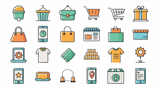 una colección de diferentes artículos, incluido un carrito de compras un carrillo de compras y un carro de compras
