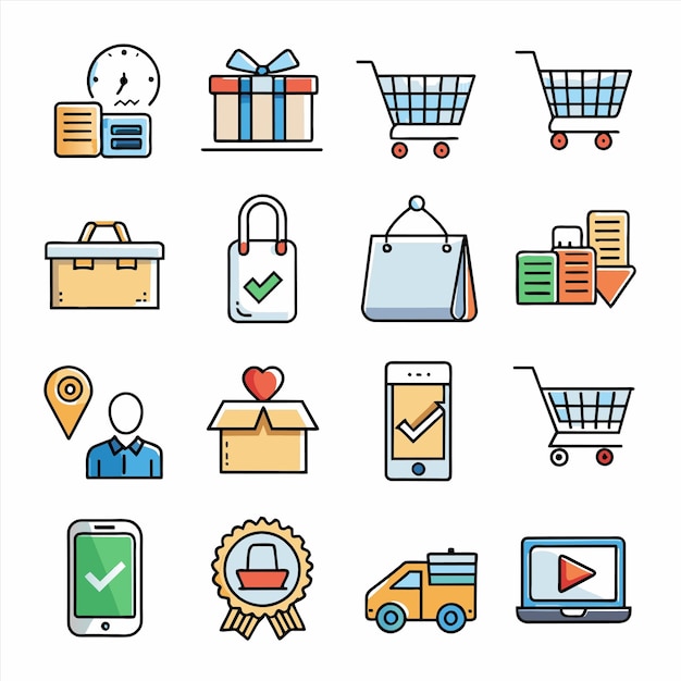 una colección de diferentes artículos, incluido un carrito de compras un carrillo de compras y un carro de compras