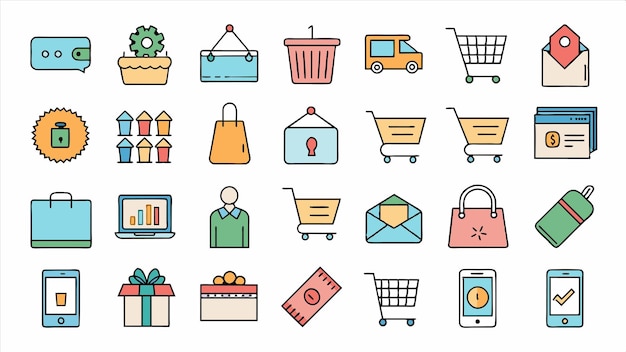 una colección de diferentes artículos, incluido un carrito de compras un carrillo de compras y un carro de compras