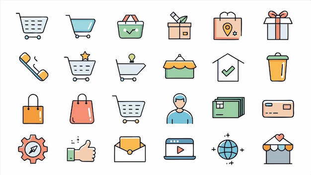 una colección de diferentes artículos, incluido un carrito de compras un carrillo de compras y un carro de compras