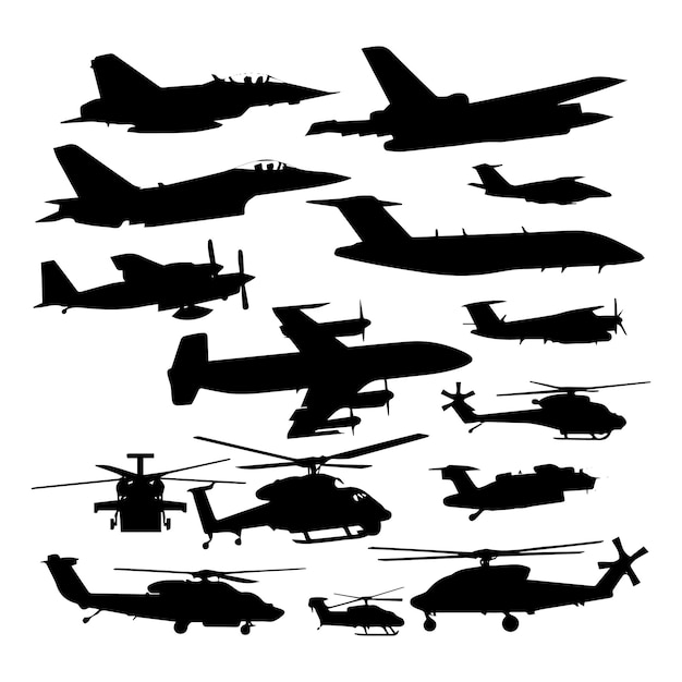 una colección de diferentes aviones militares y un helicóptero