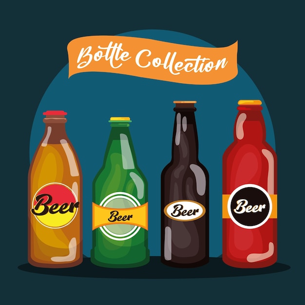 Colección de diferentes botellas de cerveza Ilustración vectorial