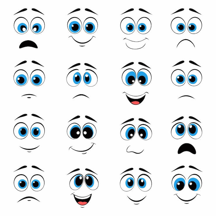 Vector colección de diferentes caricaturas de caras expresiones vectoriales en un fondo aislado