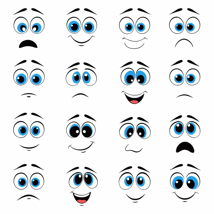 Vector colección de diferentes caricaturas de caras expresiones vectoriales en un fondo aislado