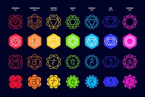Vector colección de diferentes chakras coloridos