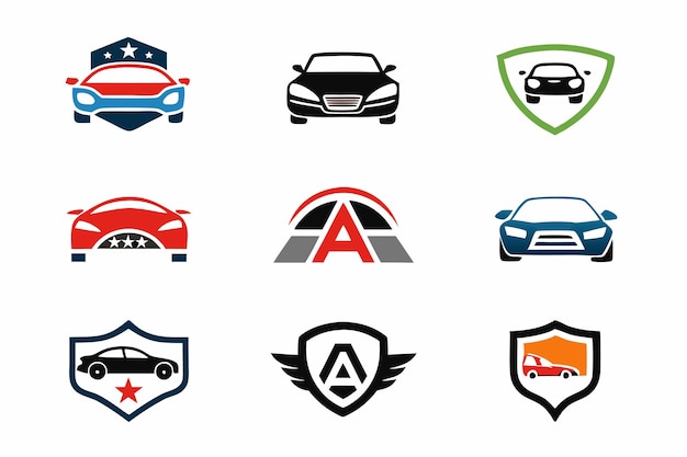 una colección de diferentes coches y coches del logotipo de la compañía