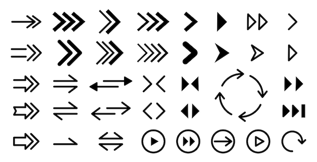 Colección de diferentes conjuntos de flechas flechas grandes conjuntos negros iconos de flecha icono flecha colección vectorial