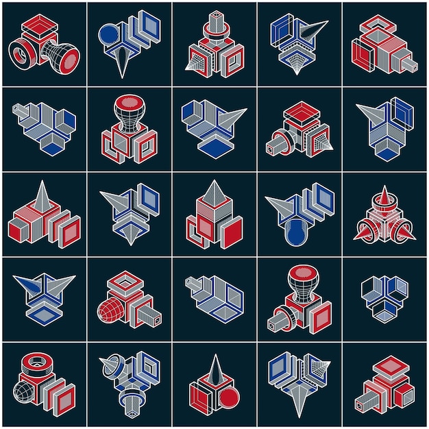 Colección de diferentes construcciones de ingeniería, conjunto de vectores abstractos.