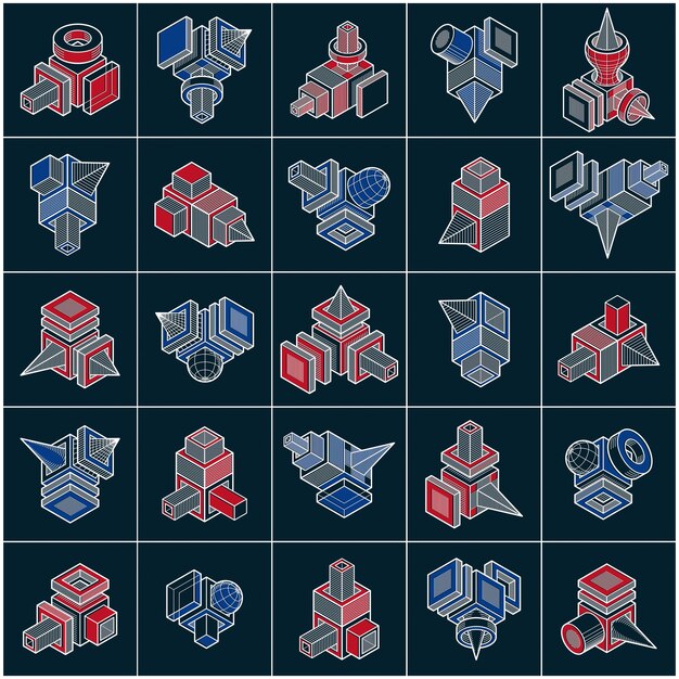Colección de diferentes construcciones de ingeniería, conjunto de vectores abstractos.