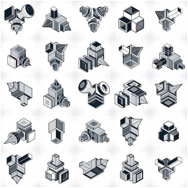 Colección de diferentes construcciones de ingeniería, conjunto de vectores abstractos.