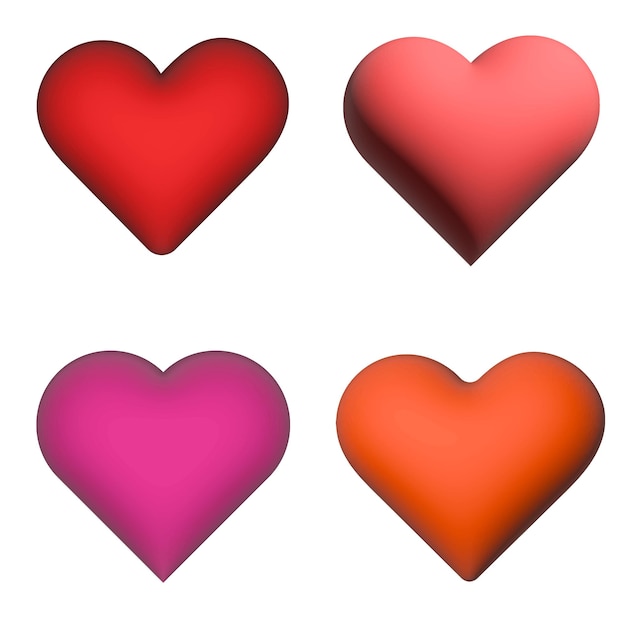 Colección de diferentes corazones volumétricos corazones 3 d.