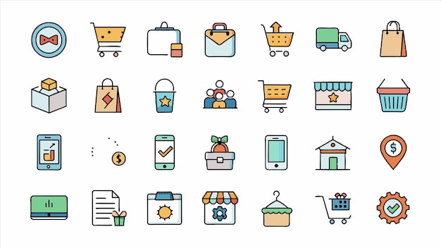 una colección de diferentes cosas, incluido un carrito de compras un cartel que dice compras compras