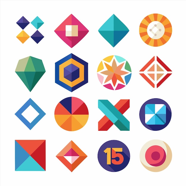 una colección de diferentes cuadrados de colores y formas, incluida una que dice el número 10