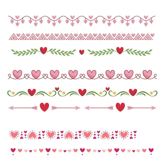 una colección de diferentes diseños incluyendo corazones corazones y una cinta