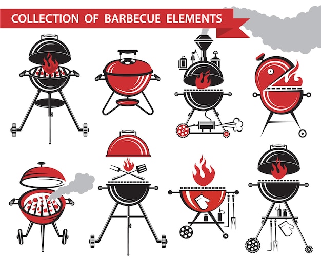 colección de diferentes elementos de barbacoa.