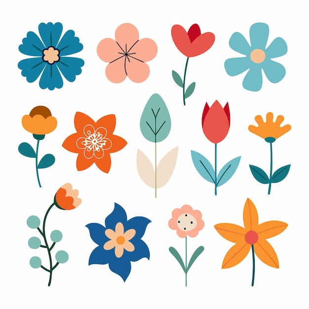 colección de diferentes flores y hojas abstractas vectoriales ilustración
