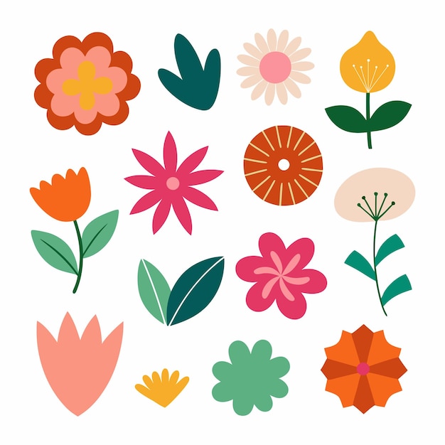 colección de diferentes flores y hojas abstractas vectoriales ilustración