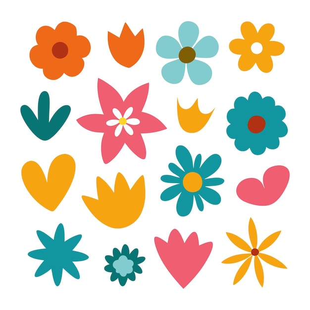 Colección de diferentes flores y hojas abstractas vectoriales ilustración