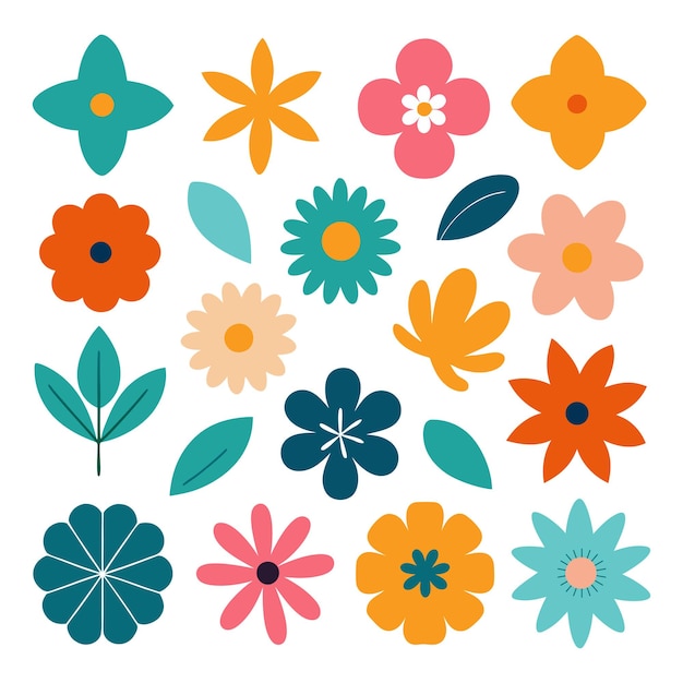 Colección de diferentes flores y hojas abstractas vectoriales ilustración