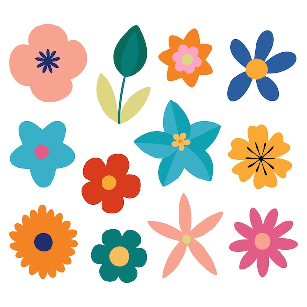 Colección de diferentes flores y hojas abstractas vectoriales ilustración