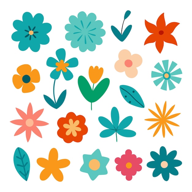 Colección de diferentes flores y hojas abstractas vectoriales ilustración