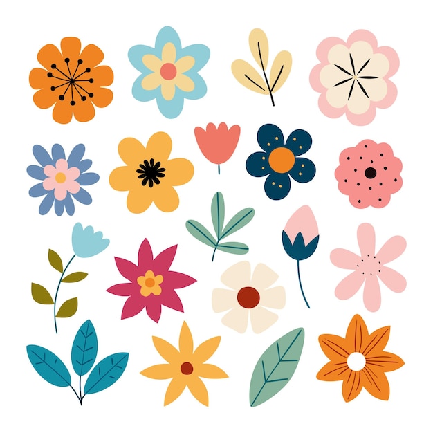 Colección de diferentes flores y hojas abstractas vectoriales ilustración