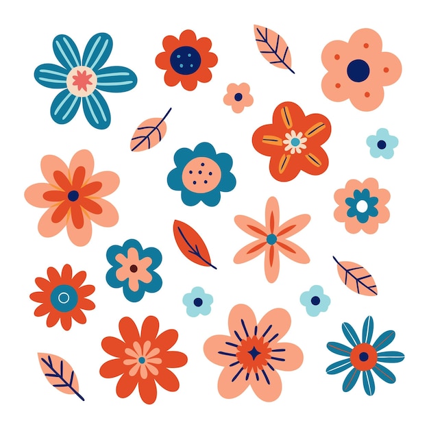 Colección de diferentes flores y hojas abstractas vectoriales ilustración