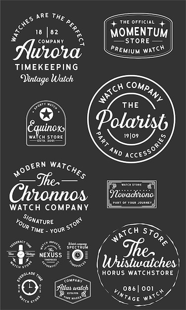 Una colección de diferentes fuentes para la compañía de relojes polarist.