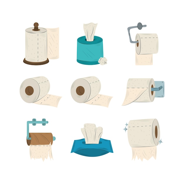 Colección de diferentes grupos de rollos de papel higiénico ilustración