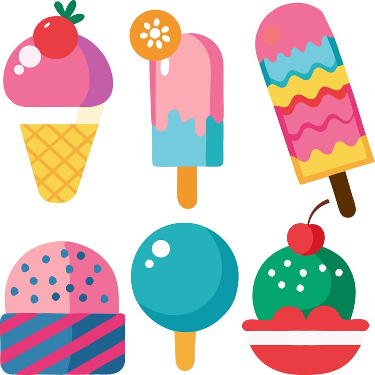 Una colección de diferentes helados, incluido uno con una fresa en la parte superior