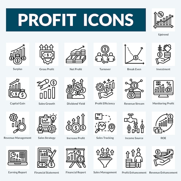 una colección de diferentes iconos para la compañía en las ganancias