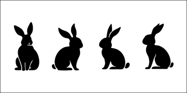colección de diferentes iconos de ilustración de silueta de conjunto de conejos