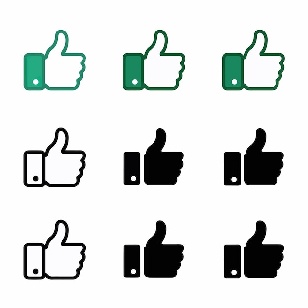 una colección de diferentes iconos, incluido un pulgar y el otro que muestra los pulgares hacia arriba