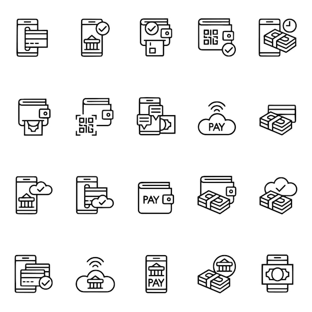 una colección de diferentes iconos, incluido uno que dice crédito en él