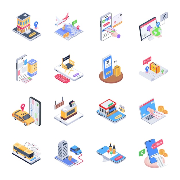 una colección de diferentes iconos, incluido un reloj digital, una tableta digital y un letrero que dice "Consigue tu teléfono"
