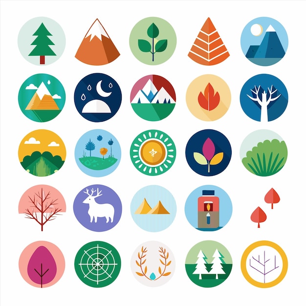 una colección de diferentes iconos incluyendo un árbol un bosque y un bosque