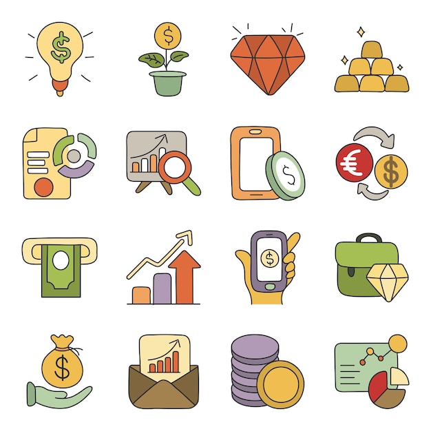una colección de diferentes iconos incluyendo una colección de cosas diferentes