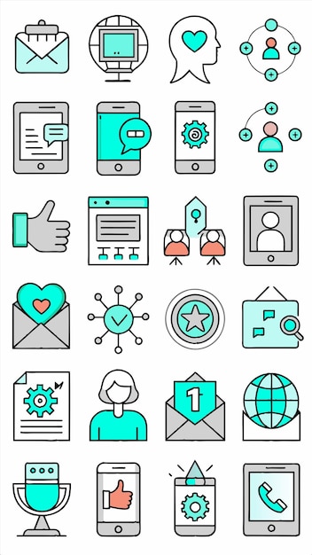 una colección de diferentes iconos incluyendo una mano dando un pulgar hacia arriba